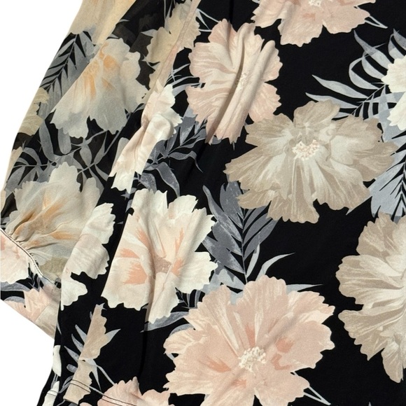 Calvin Klein Floral Blouse Semi Sheer 3/4 Sleeves Black and Cream Size 2X - Picture 6 of 6